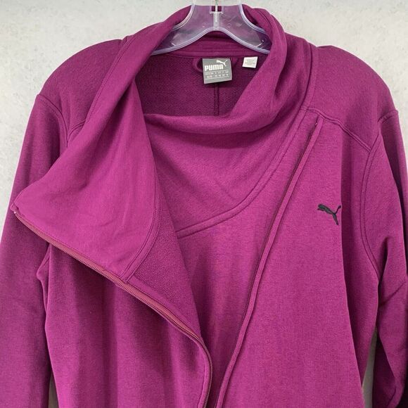 Puma Women’s Diagonal Zip Purple Cotton Jacket Sz XL Logo Athletic Pockets - Picture 3 of 8